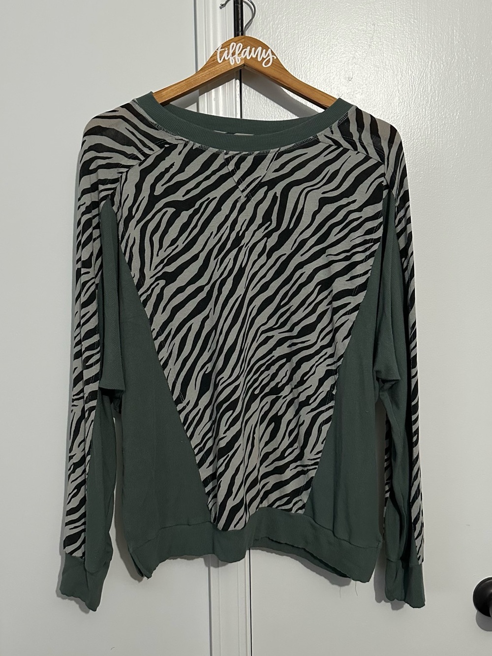 Kori Green and Black Zebra-Panel Pullover Sweatshirt